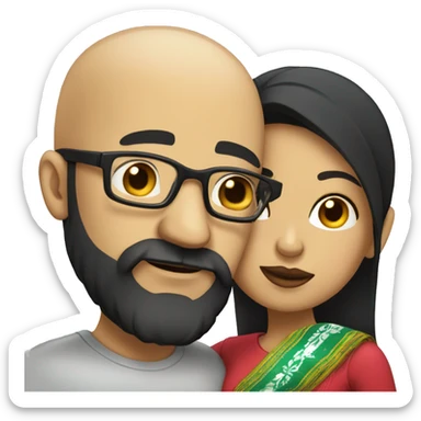 bearded Bald man wearing glasses kissing a Mexican woman with black hair sticker