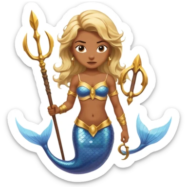 Mermaid with Trident – Warrior brown skin, blonde hair mermaid with weapon sticker
