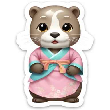 An otter dressed in pastel-colored traditional Korean hanbok sticker