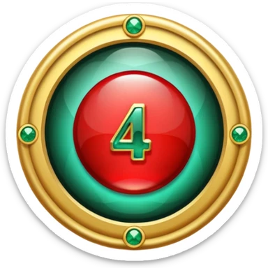 Make a round badge for a paid subscription out of gold with a red emerald and the number 4. sticker