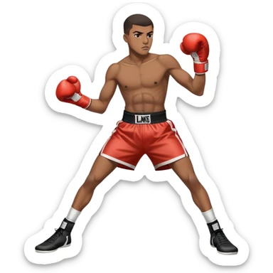19-year-old lightweight Black male boxer in boxing stance, full body view, lean athletic build, boxing gloves, boxing shorts sticker