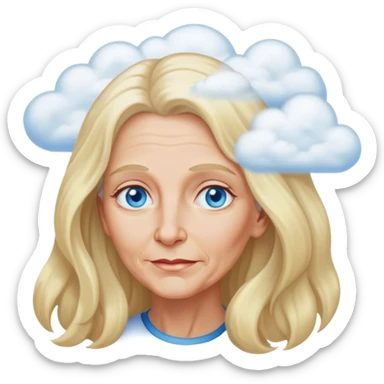 Older woman long blonde hair blue eyes with head in clouds sticker