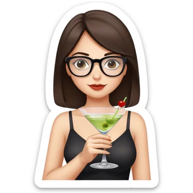 white girl shoulder length dark brown hair glasses and busty holding a martini sticker