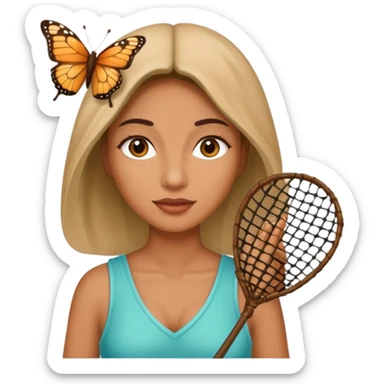 woman holding butterfly net sticker