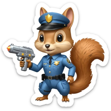 half robot futuristic squirrel cop sticker