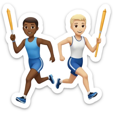 Show the baton being passed off like in a relay race. Make them smiling  and running in a track relay race  sticker