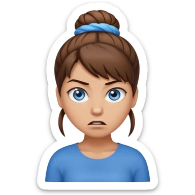 girl with blue eyes, brown hair in an angry brown bun sticker