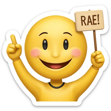 a cheering smiley carrying the word "Rabea!!!"  sticker