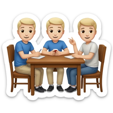 3 white boys sitting at a table sticker