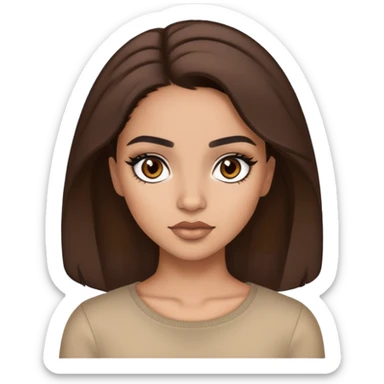 lightskin girl that has brown hair and eyes with lightly styled latina makeup with black eyebrows sticker