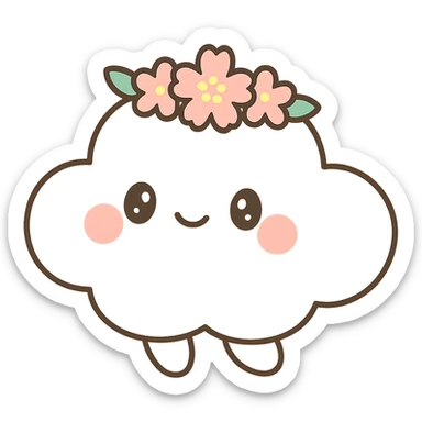 vanilla cloud doe, floating gracefully with rosy cheeks and a cherry blossom crown, social media brand identity sticker