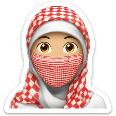Woman wearing red and white checkered kuffiyeh covering mouth sticker