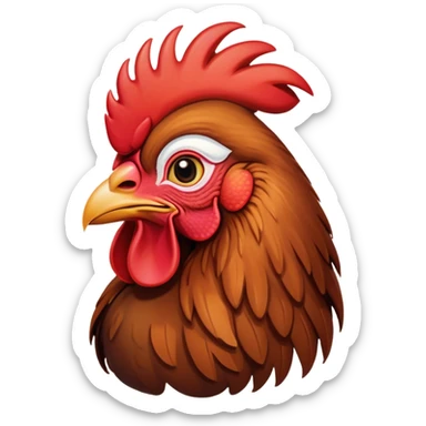 Cinematic Noble Brown Rooster Portrait Emoji, Poised and regal, with a robust, commanding build and a rich, well-groomed brown plumage, deep-set soulful warm eyes, Simplified yet sharp and sophisticated features, highly detailed, glowing with a soft, dignified glow, high shine, intelligent and proud, stylized with an air of rustic majesty, focused and attentive, soft glowing outline, capturing the essence of a watchful and confident leader, so majestic it feels as though it could crow out of the screen with effortless authority! sticker