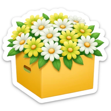 box full of yellow, white and green flowers. pastel colors sticker