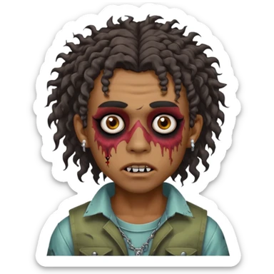 ⁹sou um garoto pardo, tenho cabelo cacheado tipo mullet e um piercing dos dois lados da boca. quero ser um zombi sticker