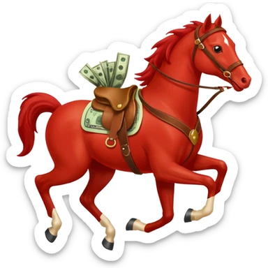 red horse agressive running money on on the saddle transparent background sticker