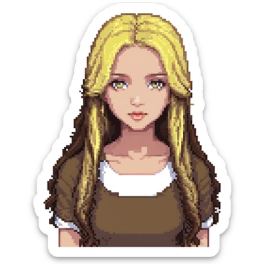 Girl with long hair and blonde highlights and dark brown eyes sticker