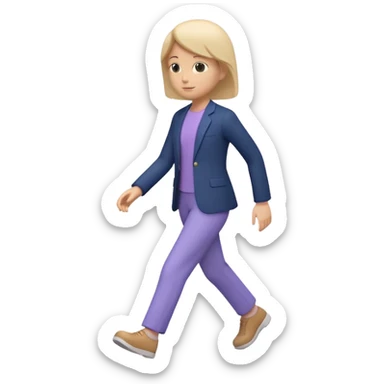 Modern premium 3D emoji icon: faceless gender-neutral person walking (mid-step), smooth rounded shapes, matte + subtle gloss, top-left studio light, soft shadow, faint motion aura (subtle curved trail) behind the body, navy outfit with lavender accent, centered, transparent background, no text sticker