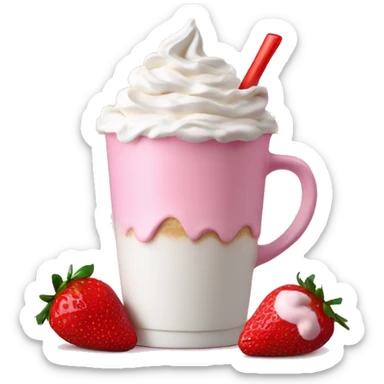 Pink latte with whip cream and strawberries  sticker