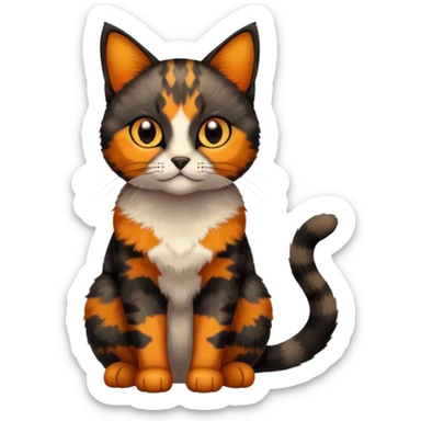 small tortoiseshell cat. only black and and orange. amber eyes. full body. 0% white fur! sticker