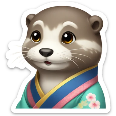 A cute otter wearing traditional Korean hanbok for Korean holidays, visible only up to its neck. sticker