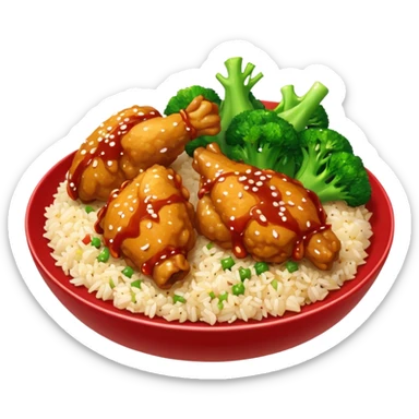 Two Chinese food dishes: General tsos chicken with pork fried rice and chicken with broccoli and white rice sticker
