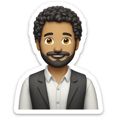 A white men with short beard and a mustache, side cut curly hair, as a teacher sticker