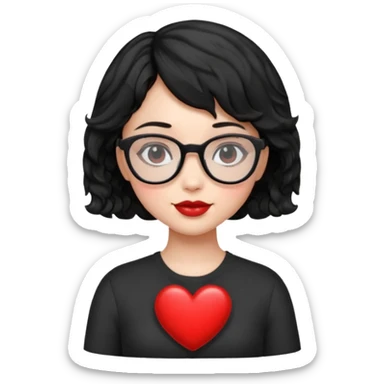 niña con pelo corto ondulado color negro con lentes negros y tenga un corazon en la mano sticker