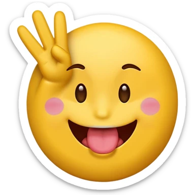 an emoji with its tongue sticking out and has the peace sign tilted sticker