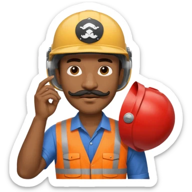 Mustached astronaut  black man holding helmet in his hand, sticker