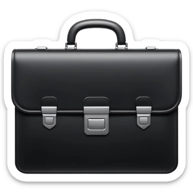 luxury briefcase emoji, matte black metal texture, clean sharp geometry, subtle reflections, minimalist futuristic 3D style, isolated on white sticker