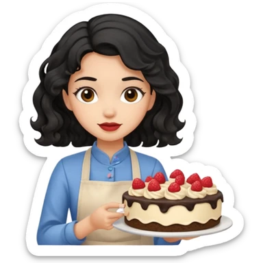 Una chica haciendo postres con cabello negro ondulado sticker