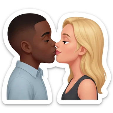 Black man with shaved head kissing blonde woman sticker