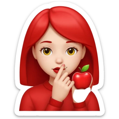 apple style emoji of a girl with a finger in her mouth, shy expression sticker