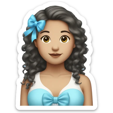 Big Curly long hair Asian girl with baby blue bow  sticker