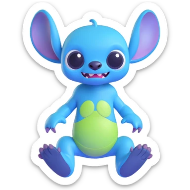 Stitch, the blue alien from Lilo & Stitch, cute and mischievous, full body, expressive face, fun pose, vibrant colors sticker