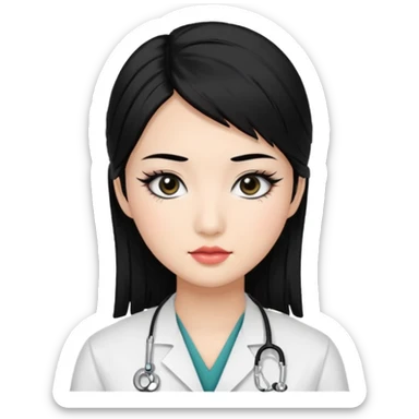 Medical student, black hair, black eyes, false eyelashes, makeup, eyeliner, Asian sticker