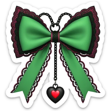 green gothic bow with black lace trim and heart charm, remove background sticker
