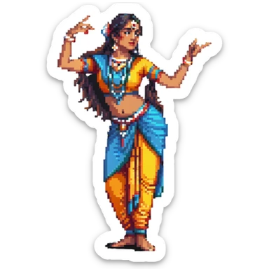 Indian dancer with expressive hand gestures, bright costume sticker