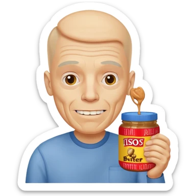 White man, barely any hair, lots and lots of wrinkles, bad yellow teeth, and peanut butter. Cerebral palsy sticker