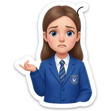 girl from river primary school Kent wearing school uniform shrugging with thought bubble containing mathematical symbols. Girl looks confused sticker