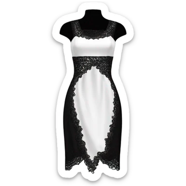 Realistic isolated fancy beautiful feminine white square neck dress with black sequin lace and split up the leg.of the dress. sticker