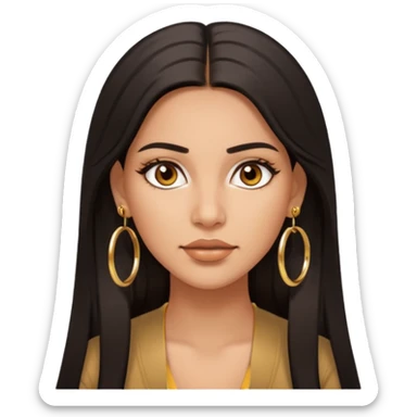 Attractive hispanic woman with a wide face, baddie look, Long straight dark hair and gold hoop earrings and brown eyes sticker