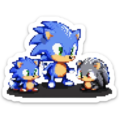 Cute baby Sonic, cute baby Shadow, and cute baby Silver hedgehogs playing together sticker