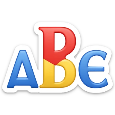 letters A, B, C arranged in a row, each a different color red, blue, yellow sticker