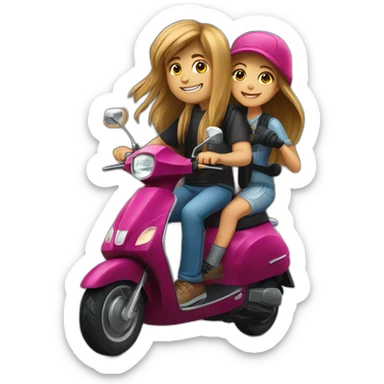 long hair boy and girl riding on black activa scooter sticker