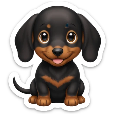 Black miniature Daschund puppy looking happy sticker