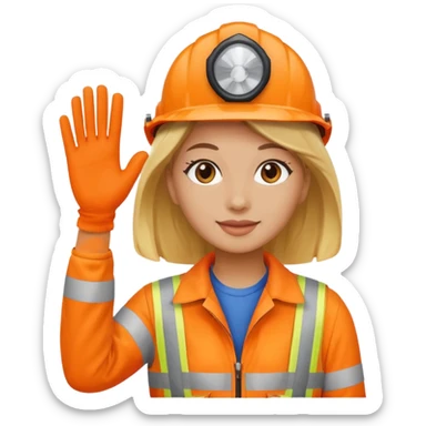 woman in orange hi vis overalls waving sticker