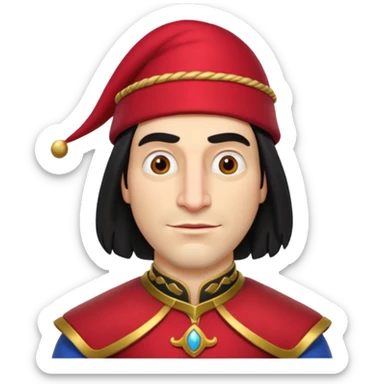 lord farquad avec un chapeau rouge et une bordure dorée pres du crane sticker