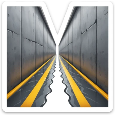 A wet road between concrete walls sticker